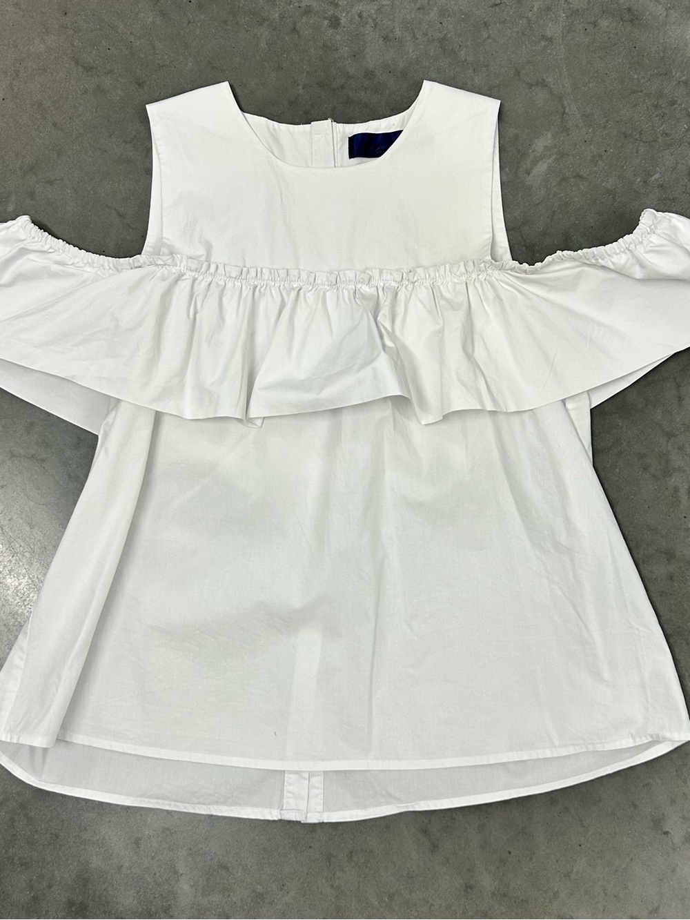 Blue Rain White Cold-Shoulder Ruffle Tunic Top
